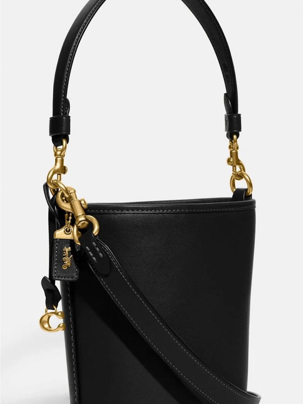Coach Dakota Black Leather Bucket Shoulder Bag with Gold Hardware